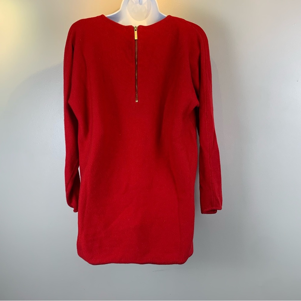 Michael By Michael Kors Knit Tunic Sweater Womens Large Red Back Zip Side‎ Slits - Picture 2 of 14